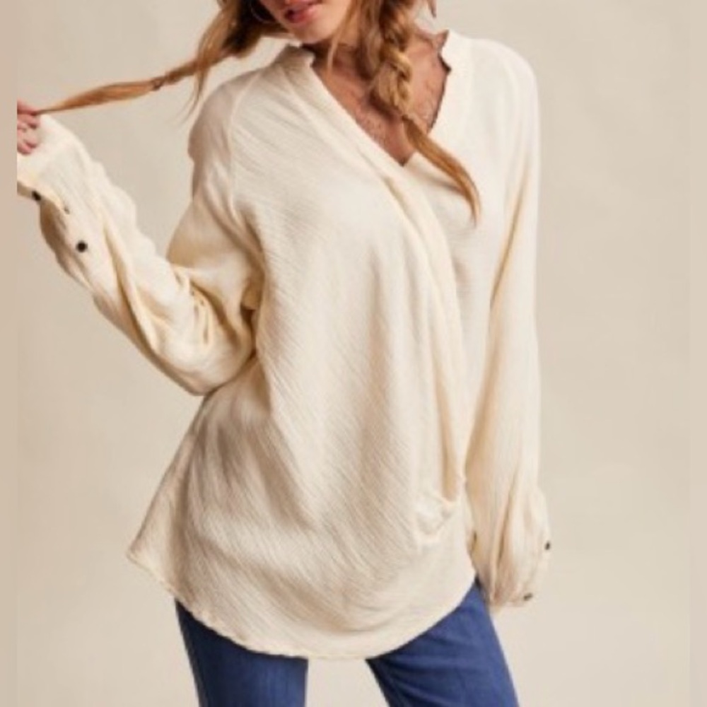 Women's Cream Surplice V-Neck Blouse